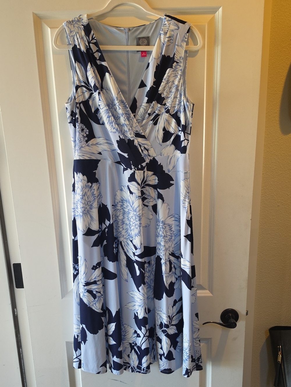 Vince Camuto Navy and White Floral Wrap Midi Dress